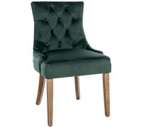 CLP Silla Comedor Aberdeen En Terciopelo & Base De Madera I Silla En Chesterfield Look, Color:Verde Oscuro, Color del Marco:Envejecido Claro