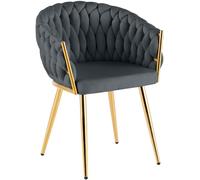 CLP Silla Comedor Acolchada Molise Silla Cocina Terciopelo Respaldo Estructura Acero Dorado soporta hasta 150 kg Color:Gris Oscuro;Material:Terciopelo