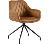 CLP Silla Comedor Giratoria Welby con Reposabrazos, Respaldo Acolchado, Giro 180 Grados, Soporta hasta 150 kg Color:marrón Claro;Material:Cuero sintético Vintage
