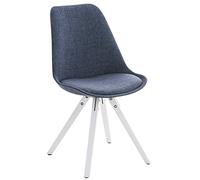 CLP Silla Comedor Pegleg Square En Tela & con Base De Madera I Butaca Salón Escandinava, Color:Azul, Color del Marco:Blanco