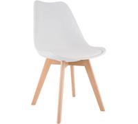 CLP Silla de Comedor Acolchada Linares Silla de Cocina con Respaldo y Base de Madera de Haya Protector de Suelo Color:Blanco;Material:Plastico