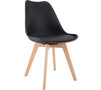 CLP Silla de Comedor Acolchada Linares Silla de Cocina con Respaldo y Base de Madera de Haya Protector de Suelo | Color Negro Material Plastico