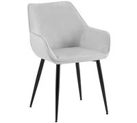 CLP Silla de Comedor Acolchada Luena con Respaldo, Silla de Cocina con Terciopelo o Tela, Estructura de Metal Negra, soporta hasta 150 kg, Color:Gris Claro, Material:Terciopelo