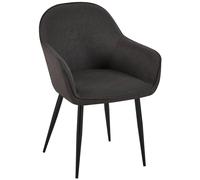 CLP Silla de Comedor Boise tapizada en Tela con Base de Metal I Butaca de salón Moderna con reposabrazos & Respaldo, Color:Negro