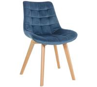 CLP Silla De Comedor Brook En Terciopelo Sin Reposabrazos I Butaca De Salón Escandinava con Base De Madera De 4 Patas, Color:Azul