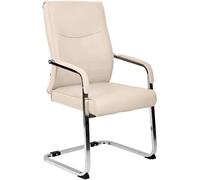 CLP Silla de Comedor Ergonómica Hobart, Cantilever con Reposabrazos Acolchados, Estructura Metálica Robusta, Silla de Conferencia Moderna, Color:Crema, Material:Cuero Sintetico