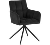 CLP Silla de Comedor giratoria Acolchada Jonah, sillón de Pana Giratorio 180° con reposabrazos y Respaldo, soporta hasta 150 kg Color:Negro