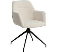 CLP Silla de Comedor giratoria Merlinda con Tela de Peluche, sillón Giratorio 360° con reposabrazos y Respaldo, con Estructura de Metal, Color:Crema