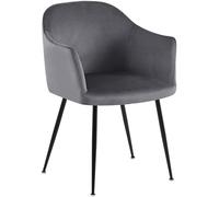CLP Silla de Comedor Jaysie I Silla tapizada con Funda de Terciopelo I Silla de Cocina con Respaldo y Estructura de Metal Negro, Color:Gris Oscuro