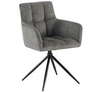 CLP Silla de comedor Jonah, sillón giratorio con reposabrazos, mecanismo de retorno automático 180°, tapizado en tela fácil de limpiar, Color:gris oscuro