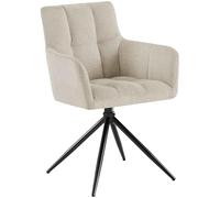 CLP Silla de Comedor Jonah, sillón Giratorio con reposabrazos, Mecanismo de Retorno automático 180°, tapizado en Tela fácil de Limpiar, Color:Crema