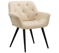 CLP Silla De Comedor Langford Tapizada En Tela o Polipiel I Sillón para Salón Acolchada En Estilo Chesterfield, Color:Crema, Material:Cuero Sintetico