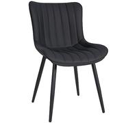 CLP Silla De Comedor Largo En Terciopelo o Polipiel I Butaca De Salón Acolchada con Respaldo & Base Metálica De 4 Patas, Color:Negro, Material:Cuero Sintetico