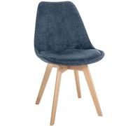 CLP Silla De Comedor Linares En Tela, Pana, Terciopelo o En Polipropileno & Cojín En Simil Cuero con Base De Madera, Color:Azul Oscuro, Material:Pana