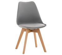 CLP Silla De Comedor Linares En Tela, Pana, Terciopelo o En Polipropileno & Cojín En Simil Cuero con Base De Madera, Color:Gris, Material:Plastico