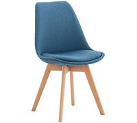 CLP Silla De Comedor Linares En Tela, Pana, Terciopelo o En Polipropileno & Cojín En Simil Cuero con Base De Madera, Color:Azul, Material:Tela