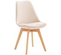 CLP Silla De Comedor Linares En Tela, Pana, Terciopelo o En Polipropileno & Cojín En Simil Cuero con Base De Madera, Color:Beige, Material:Terciopelo