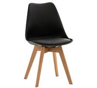 CLP Silla De Comedor Linares En Tela, Pana, Terciopelo o En Polipropileno & Cojín En Simil Cuero con Base De Madera, Color:Negro, Material:Plastico