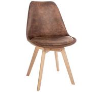 CLP Silla De Comedor Linares En Tela, Pana, Terciopelo o En Polipropileno & Cojín En Simil Cuero con Base De Madera, Color:marrón, Material:Cuero Sintetico