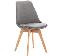 CLP Silla De Comedor Linares En Tela, Pana, Terciopelo o En Polipropileno & Cojín En Simil Cuero con Base De Madera, Color:Gris, Material:Terciopelo
