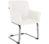 CLP Silla De Comedor Puka Tapizada En Polipiel o Tela I Silla Cantiléver con Reposabrazos, Respaldo & Base Cromada, Color:Blanco, Material:Cuero Sintetico