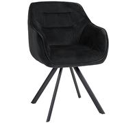 CLP Silla De Comedor Russel Moderna Tapizada En Terciopelo o Tela I Sillón Acolchado Giratorio con Reposabrazos, Color:Negro, Material:Terciopelo