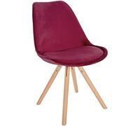 CLP Silla De Comedor Sofia Acolchada En Terciopelo I Butaca De Salón con Base De Madera & Respaldo En Look Nórdico, Color:Burdeos, Color del Marco:Natura (Redondo)