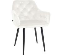 CLP Silla De Comedor Stanley Tapizada En Terciopelo I Butaca De Salón Stanley con Reposabrazos & Base Metálica De 4 Patas, Color:Crema