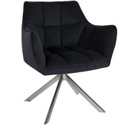 CLP Silla De Comedor Swing En Terciopelo Acolchada I Silla De Salón Giratoria con Base Metálica & Reposabrazos, Color:Negro, Color del Marco:Acero Inoxidable