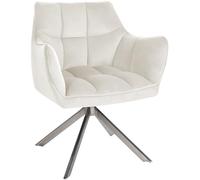 CLP Silla De Comedor Swing En Terciopelo Acolchada I Silla De Salón Giratoria con Base Metálica & Reposabrazos, Color:Crema, Color del Marco:Acero Inoxidable