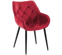 CLP Silla de Comedor Tanna en Terciopelo Acolchada I Butaca de salón Moderna con Base de Metal & reposabrazos, Color:Rojo