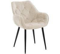 CLP Silla de Comedor Tanna en Terciopelo Acolchada I Butaca de salón Moderna con Base de Metal & reposabrazos, Color:Crema