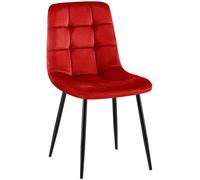 CLP Silla de Comedor tapizada Antibes, Silla de Cocina con Terciopelo, Respaldo y Estructura de Metal Negro, soporta hasta 150 kg, Color:Rojo