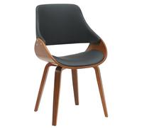 CLP Silla de Comedor Vangale Tapizada con Respaldo, Diseño Moderno con Estructura de Madera Curvada para Salón, Color:Nuez/Negro, Material:Cuero Sintetico