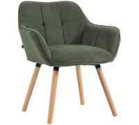 CLP Silla de Comedor Vienna Tapizada con Respaldo y Brazos, Silla Cocina Pana, Sillón con Estructura de Madera, Soporta hasta 150 kg, Color:Verde Claro, Color del Marco:Natura