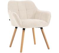 CLP Silla de Comedor Vienna Tapizada con Respaldo y Brazos, Silla Cocina Pana, Sillón con Estructura de Madera, Soporta hasta 150 kg, Color:Crema, Color del Marco:Natura