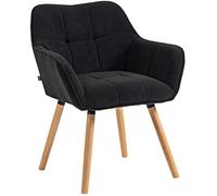 CLP Silla de Comedor Vienna Tapizada con Respaldo y Brazos, Silla Cocina Pana, Sillón con Estructura de Madera, Soporta hasta 150 kg, Color:Negro, Color del Marco:Natura