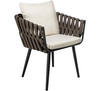 CLP Silla de jardín Efecto Mimbre con cojín Lombardia Taupe, apoyabrazos y Protectores, para terraza o balcón, soporta hasta 150 kg Color:Crema