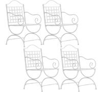 CLP Silla de Jardín Metálica Lotta, Juego de 4, Hecha a Mano Estilo Art Nouveau, con Reposabrazos y Travesaños, Color:Blanco Envejecido