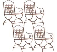 CLP Silla de Jardín Metálica Lotta, Juego de 4, Hecha a Mano Estilo Art Nouveau, con Reposabrazos y Travesaños, Color:Antiguo marrón