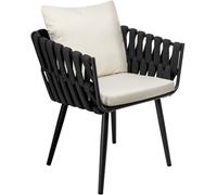 CLP Silla de jardín Trenzada con cojín Lombardia Antracita con reposabrazos y Protectores, soporta hasta 150 kg, Ideal terraza o balcón Color:Crema
