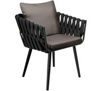 CLP Silla de jardín Trenzada con cojín Lombardia Antracita con reposabrazos y Protectores, soporta hasta 150 kg, Ideal terraza o balcón Color:Gris