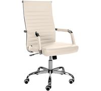 CLP Silla De Oficina Amadora En Polipiel o Tela I Silla Ejecutiva con Ruedas & Reposabrazos I Silla De Escritorio, Color:Crema, Material:Cuero Sintetico