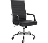 CLP Silla De Oficina Amadora En Polipiel o Tela I Silla Ejecutiva con Ruedas & Reposabrazos I Silla De Escritorio, Color:Negro, Material:Cuero Sintetico