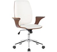 CLP Silla De Oficina Burbank Giratoria En Tela o Polipiel I Silla Ejecutiva con Ruedas, Estructura De Madera & Base De Metal, Color:Nuez/Blanco, Material:Cuero Sintetico
