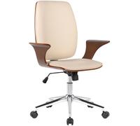 CLP Silla De Oficina Burbank Giratoria En Tela o Polipiel I Silla Ejecutiva con Ruedas, Estructura De Madera & Base De Metal, Color:Nuez/Crema, Material:Cuero Sintetico