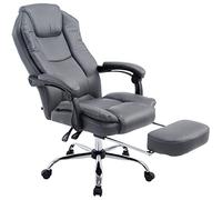 CLP Silla De Oficina Castle En Cuero PU I Silla Ejecutiva Reposapiés Extraíble & Respaldo Reclinable I Silla De Escritorio Ergonómica, Color:Gris