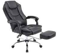 CLP Silla De Oficina Castle En Cuero PU I Silla Ejecutiva Reposapiés Extraíble & Respaldo Reclinable I Silla De Escritorio Ergonómica, Color:Negro