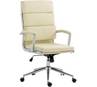 CLP Silla de Oficina Cleveland en Polipiel, Cuero Real o Tela I Silla de Escritorio giratoria con Ruedas & reposabrazos, Color:Crema, Material:Cuero Sintetico