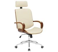 CLP Silla de Oficina Dayton de Cuero Sintético ? Silla Giratoria con Reposacabezas, Función de Inclinación, Ajuste de Altura, 360°, Color:Nuez/Crema